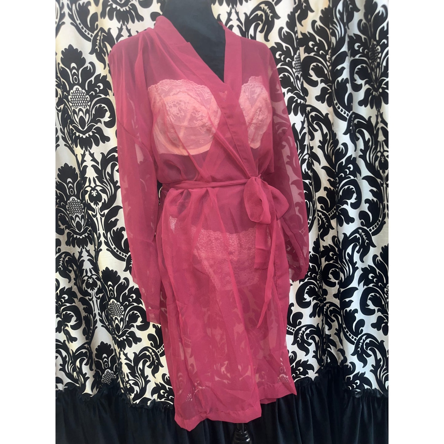 VINTAGE EMPIRE INTIMATES SHEER MERLOT ROBE: ONE SIZE