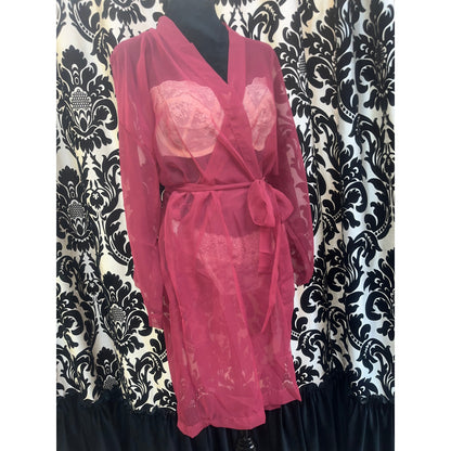 VINTAGE EMPIRE INTIMATES SHEER MERLOT ROBE: ONE SIZE