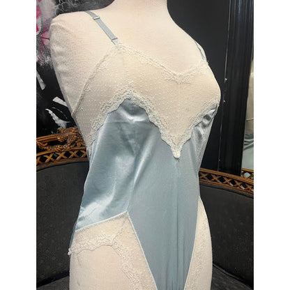 VINTAGE LIGHT BLUE LACE TEDDY