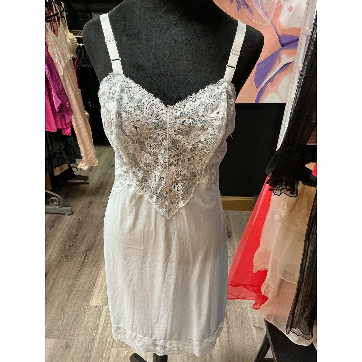 VINTAGE LORRAINE LIGHT BLUE SLIP DRESS (SIZE SMALL/MEDIUM)