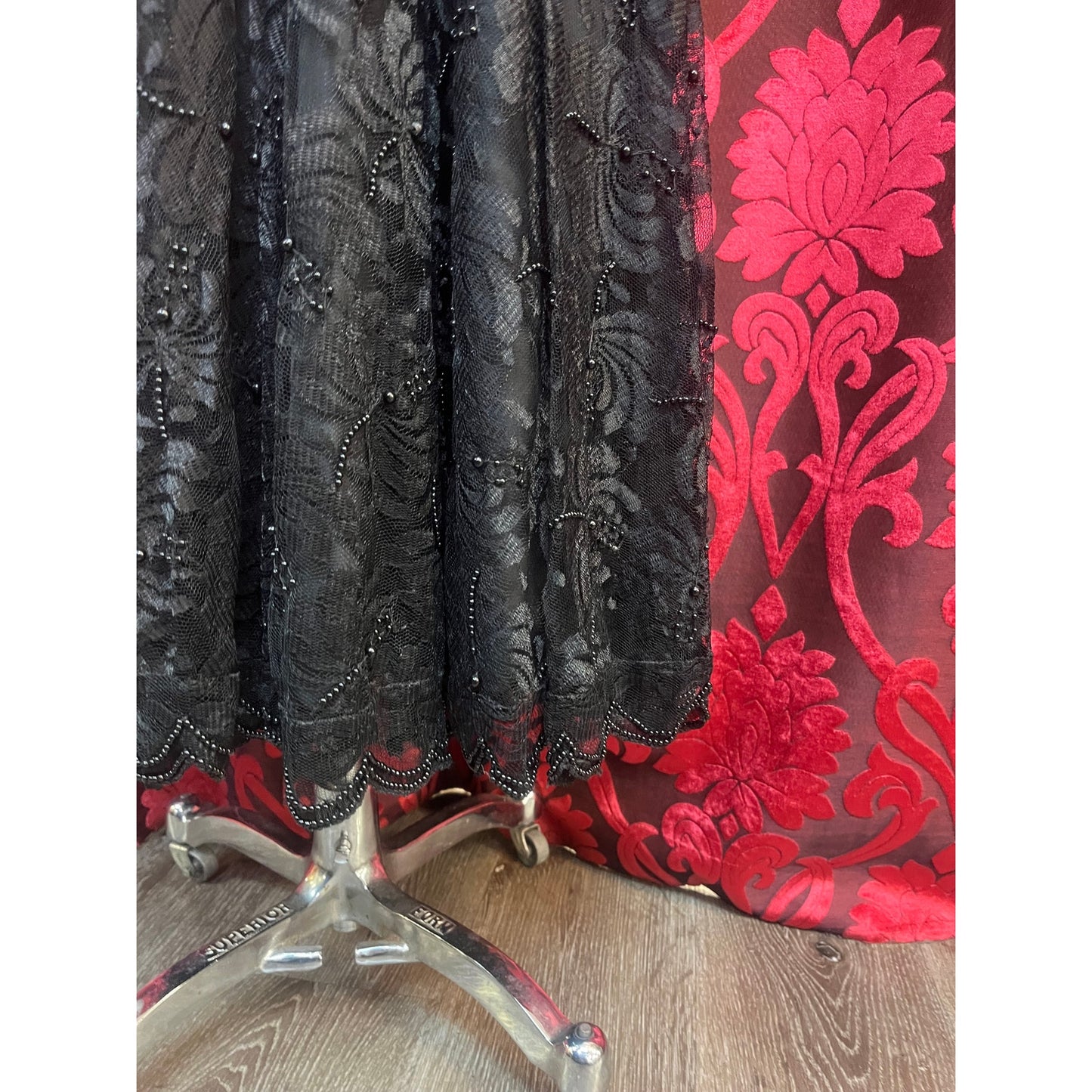 VINTAGE BEADED BLACK LAWRENCE KAZAR DRESS: LARGE