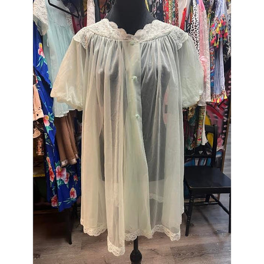 VINTAGE SHADOWLINE GREEN SHORT ROBE (PETITE S)