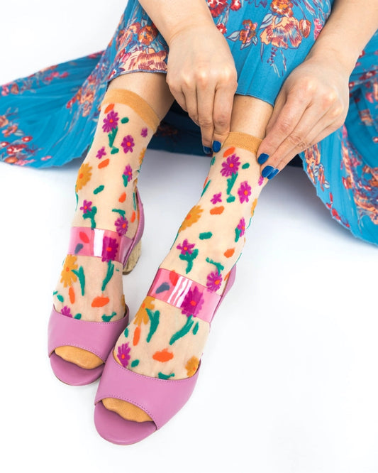 SOCK CANDY DITSY FLORAL SHEER ANKLE SOCKS
