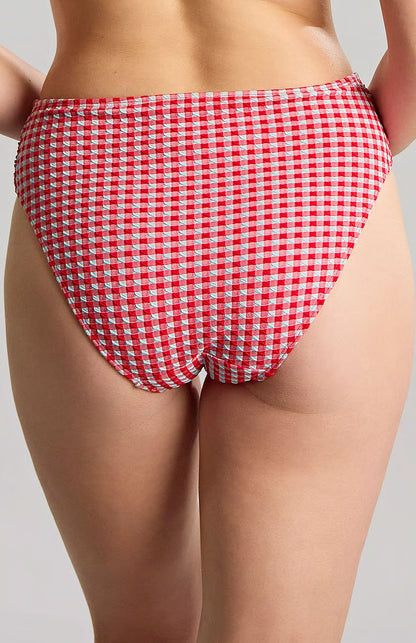 PANACHE MIDI GATHER BIKINI BOTTOM: RED GINGHAM