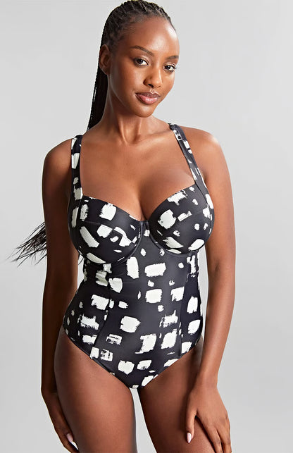 PANACHE PALOMA BALCONY ONE-PIECE SWIMSUIT: BLACK SAND PRINT