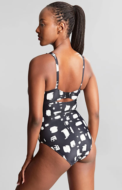 PANACHE PALOMA BALCONY ONE-PIECE SWIMSUIT: BLACK SAND PRINT