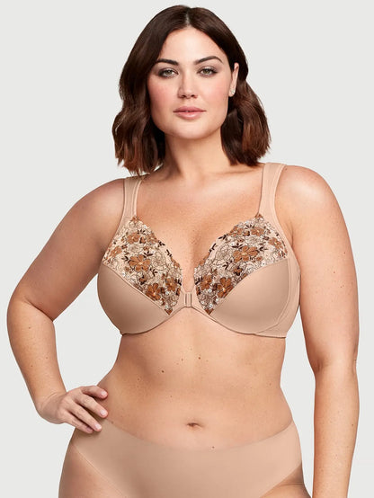 GLAMORISE FRONT CLOSURE WONDER WIRE BRA: CAFE