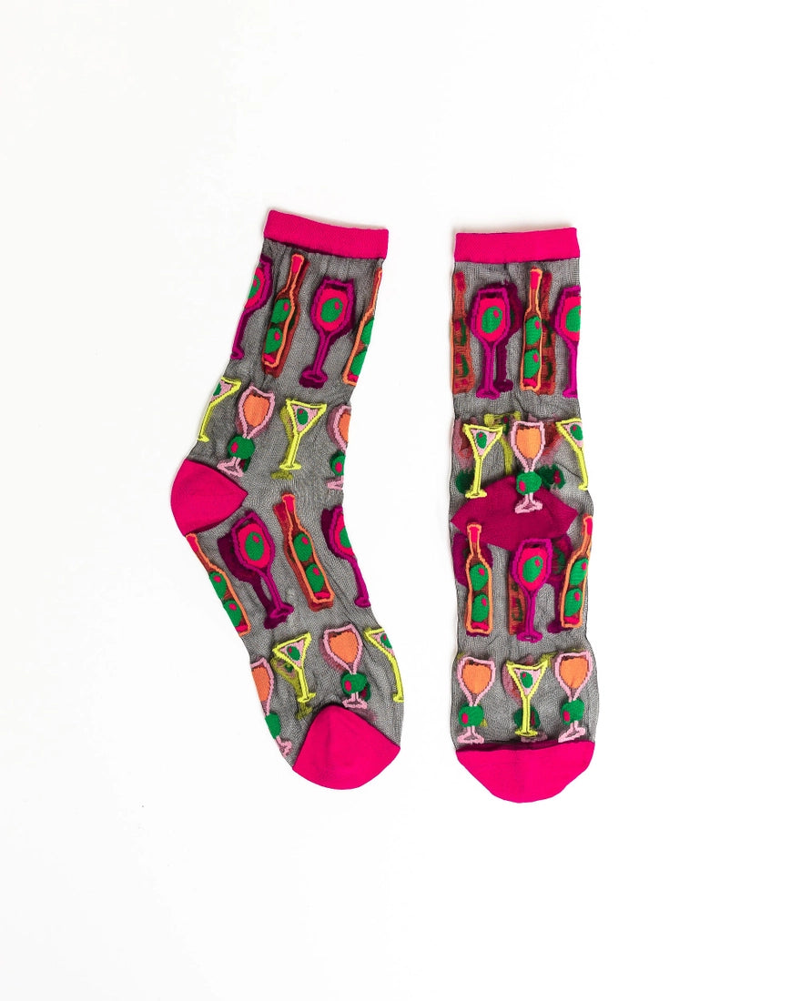 SOCK CANDY COCKTAIL HOUR BLACK CREW SOCKS