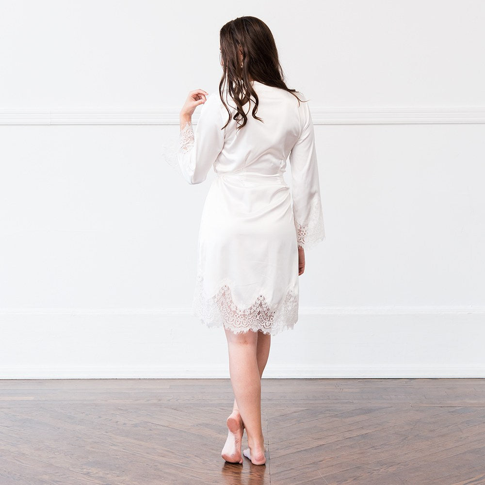 SILKY BRIDAL LACE TRIMMED WEDDING ROBE