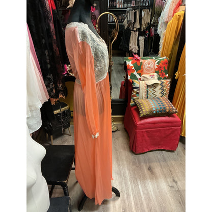 VINTAGE MISS ELAINE TANGERINE DRESSING GOWN (SIZE M/L)