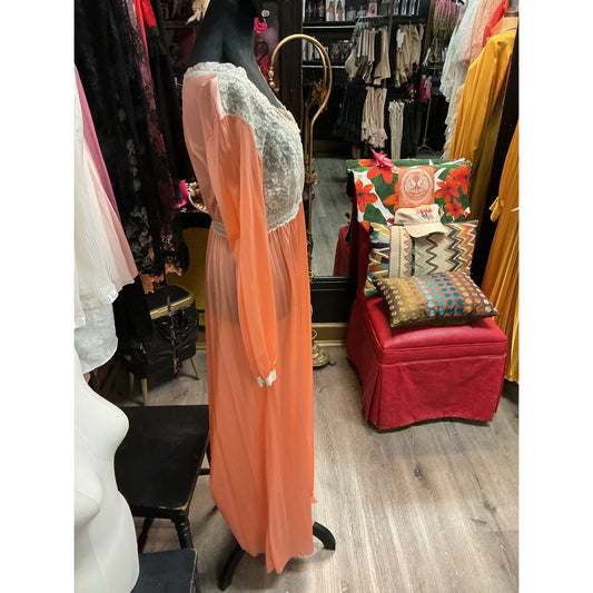VINTAGE MISS ELAINE TANGERINE DRESSING GOWN (SIZE M/L)