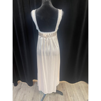 VINTAGE VAN RAALTE CREAM & WHITE LACE EMPIRE WAIST SATIN SLIP DRESS (SIZE S)
