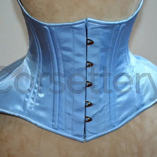 DOUBLE STEEL BONED SATIN UNDERBUST CORSET: LIGHT BLUE