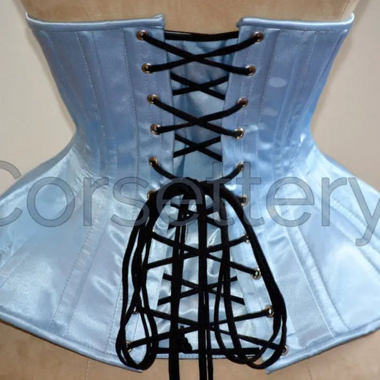 DOUBLE STEEL BONED SATIN UNDERBUST CORSET: LIGHT BLUE