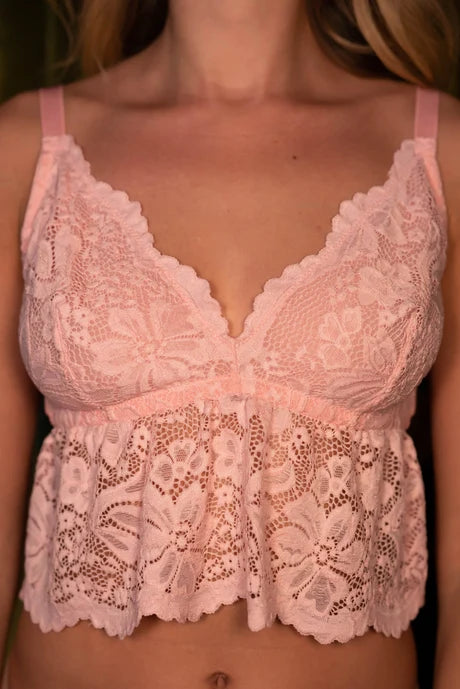 KILO BRAVA RUFFLE BRALETTE: PINK LACE