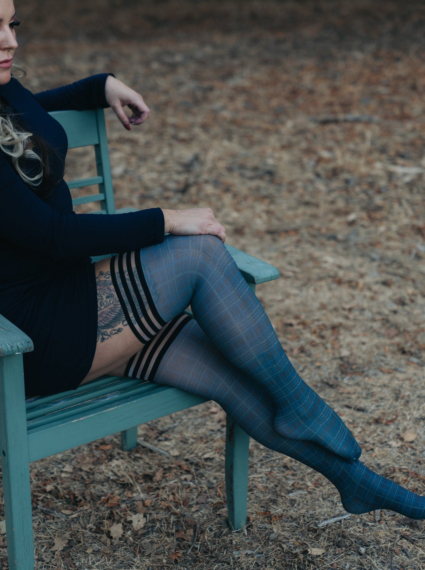 KIX'IES DEBBIE NAVY PLAID THIGH HIGHS