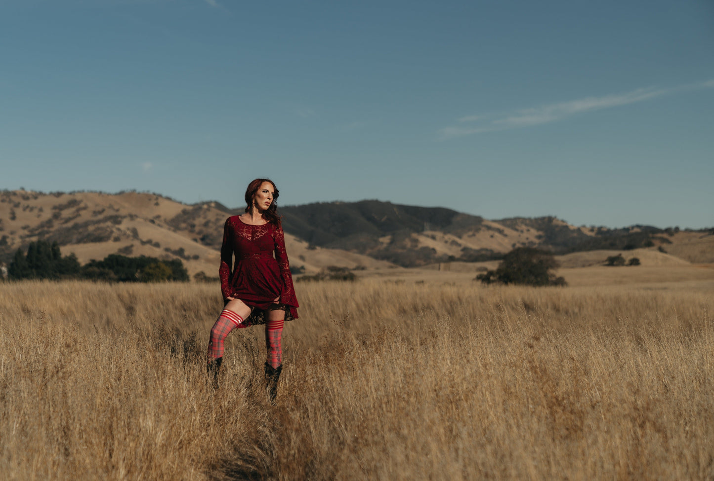 KIX'IES GRACE RED PLAID THIGH HIGHS