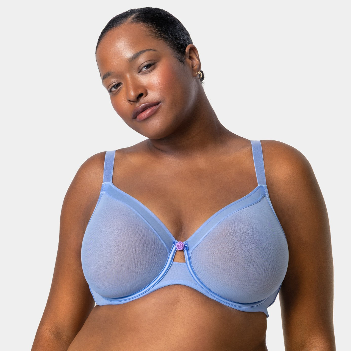 CURVY COUTURE SHEER MESH: DENIM BLUE
