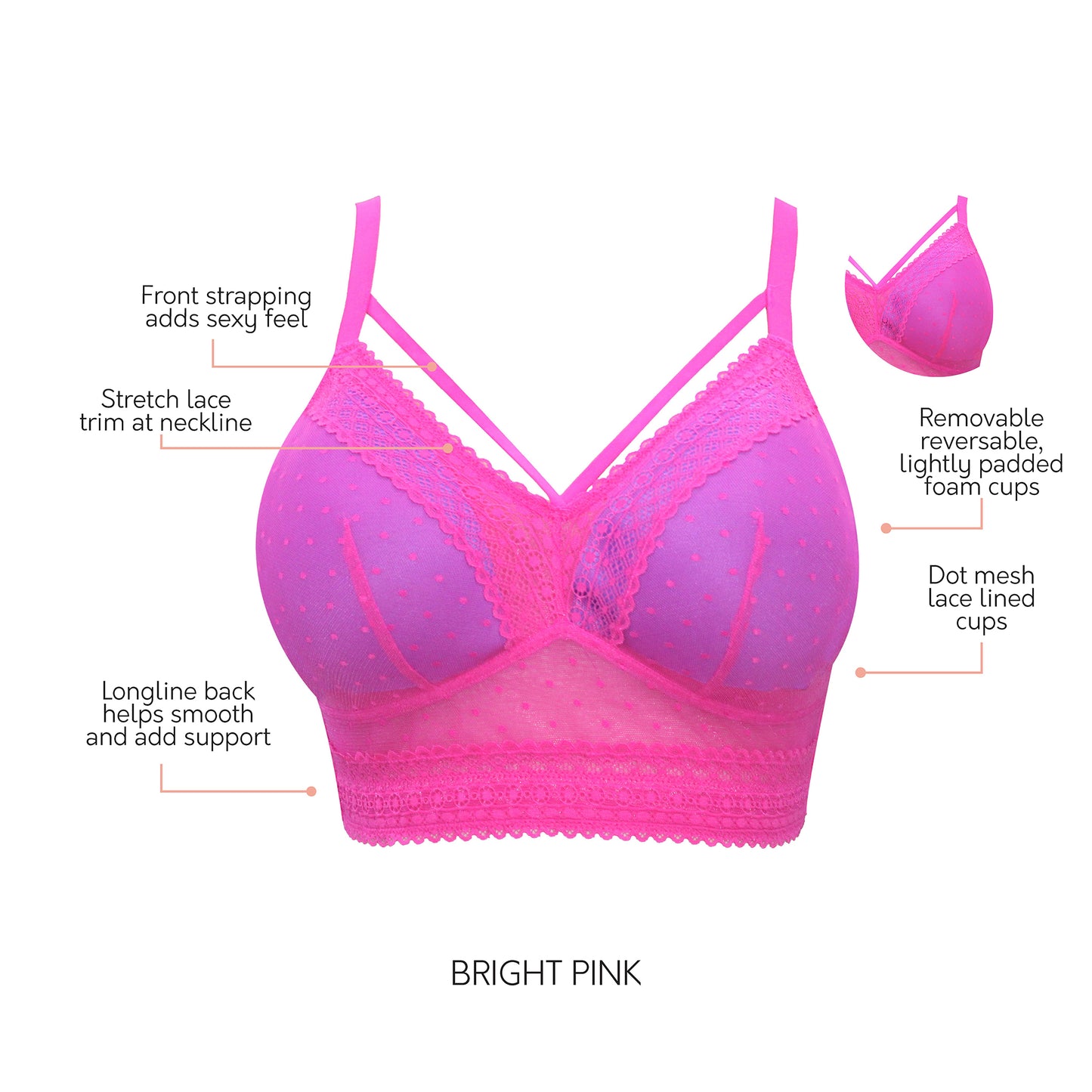 P6011 PARFAIT MIA DOT BRALETTE BRIGHT PINK